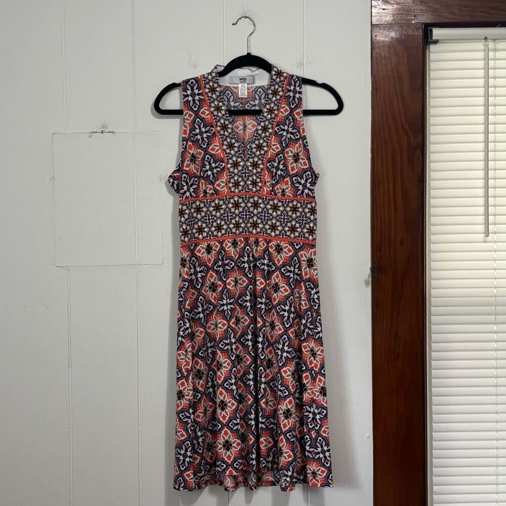 Wisp Orange Blue Printed Jersey Dress 4‎ Petite
